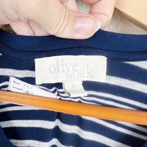 🌺 Olive & Oak Navy Stripe Drawstring Jersey Soft Dress Size S - Picture 6 of 7